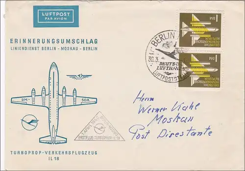 DDR:  1960: Luftpost Liniendienst Berlin-Moskau-Berlin