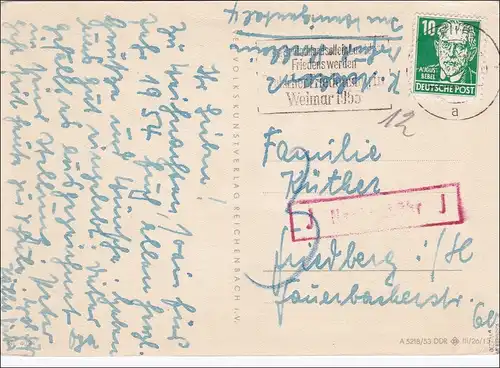 Weihanchtskarte von Weimar nach Friedbarg - Nachgebühr, Köpfe II, BPP signiert
