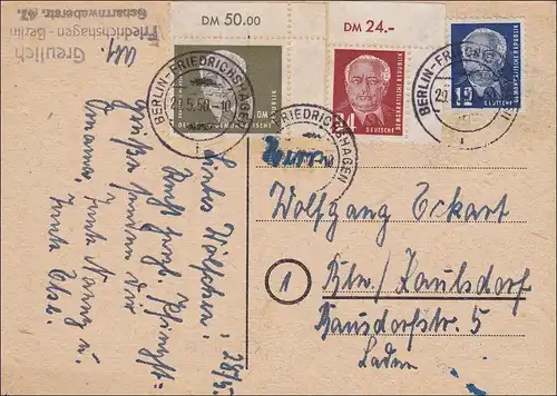 DDR:  1950: Ansichtskarte Berliner Dom - Eckrand Marken