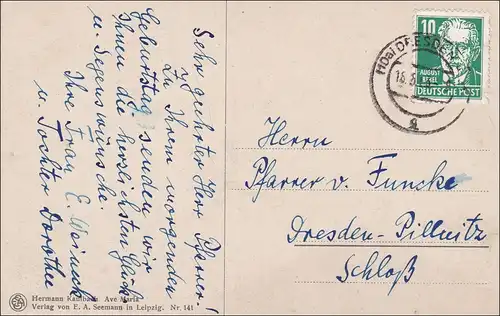 RDA: 1953: Carte de la nonne de Dresde: BATEAU D'ORTSPOST