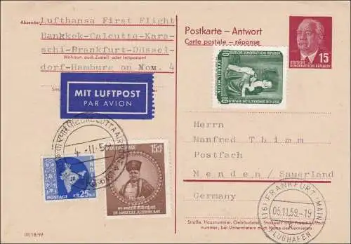 1959: Antwort Frankfurt-Flughafen Bankkok, Calkcutta-Karaschi, Düsseldorf Menden