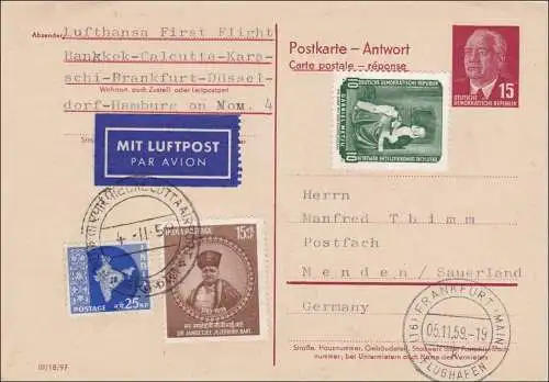 1959: Réponse Frankfurt-Aéroport Bankkok, Calkcutta-Karaschi, Düsseldorf Menden