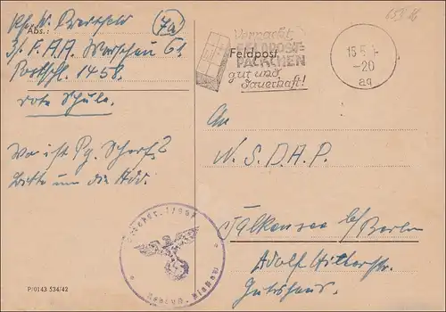 Generalgouvernement (GG): WERBESTEMPEL Feldpost Karte Warschau 1944