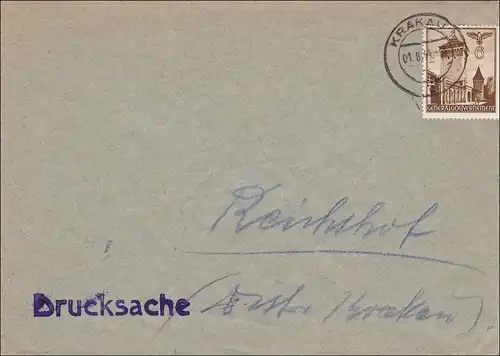 Generalgouvernement (GG): Drucksache Brief 1941 von Krakau mit V-Stemel; VK23c