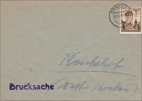 Gouvernement général (GG): Lettre écrite de Cracovie en 1941 avec V-Stemel; UK23c