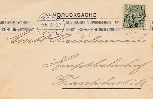 Malmö- Baltische Ausstellung 1913 nach Frankfurt: Nordisches Verkehrs Reisebüro