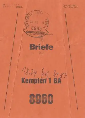 Lettre de route Hirschegg vers Kempenten