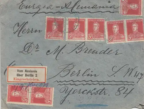 Lettre recommandé de l'Argentine à Berlin 1923