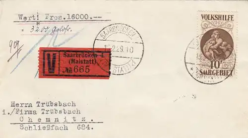 Saargebiet 1929: MiNr. 134: Portogerechter WERTBRIEF mit BPP Fotoattest