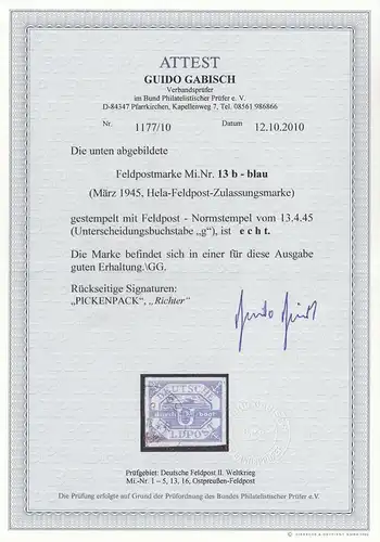 Feldpost MiNr. 13b, gestempelt