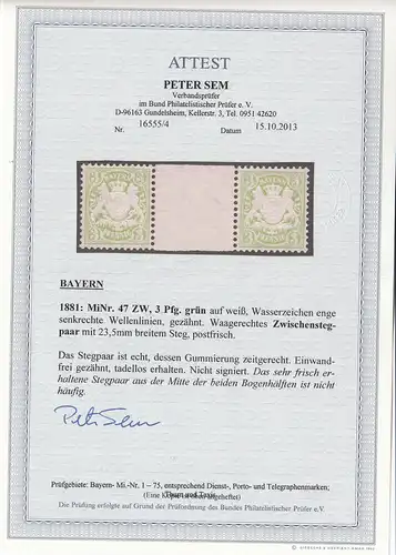 Bayern: MiNr.47 ZW, postfrisch, BPP Attest