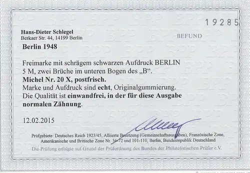 Berlin: MiNr. 20X, frais, avec résultat BPP