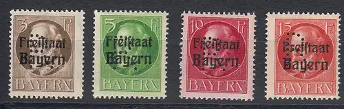 Bayern: Freistaat MiNr. 25-31, BPP signiert mit Lochung  R - Perfin