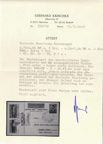 Instrumentation Monténégro: Mi Nr. 20-28, P1, cacheté, Attest Krichke