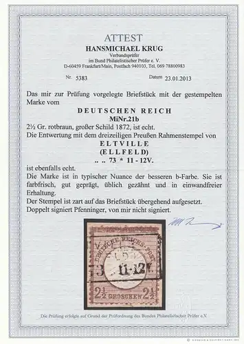 Deutsches Reich: MiNr. 21b, gestempelt, BPP Attest