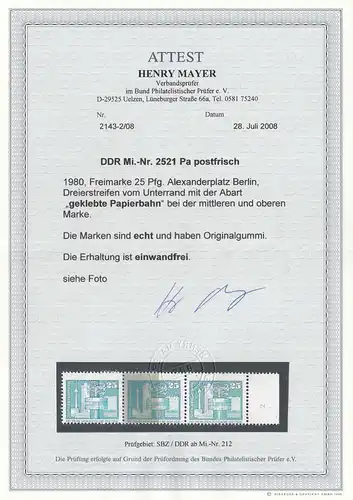 DDR: MiNr. 2521 pa, ** Geklebte Papierbahn