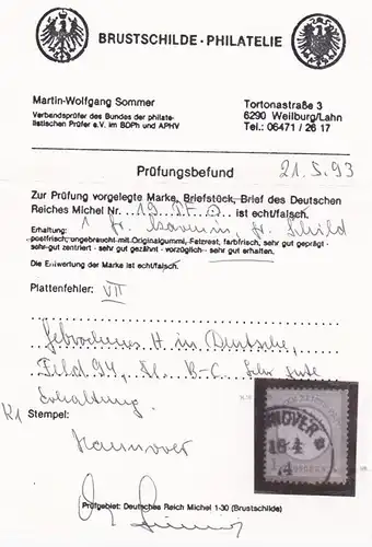 Michel Nr.19 Erreur de plaque, cacheté - résultat