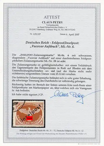 Poste de champ/Porte-poste d'île: impression Vucovar, numéro 6, cacheté