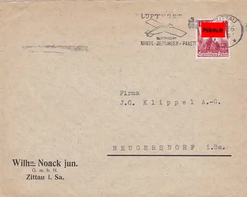 III. Reich: MiNr. 633 FDC von Zittau nach Neugersdorf 1936