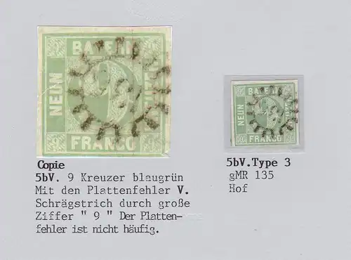 Bayern: MiNr. 5 bV, Mühlradstempel 135, BPP Befund, Plattenfehler