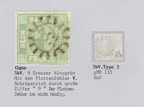 Bavière: MiNr. 5 bV, Mühlradstahl 135, BPP résultats, erreur de plaque