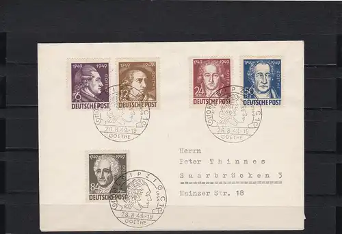 SBZ: MiNr. 234-238, Goethe, gestempelt mit seltenem Sonderstempel Leipzig 1949