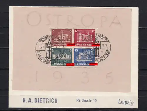 Reich allemand - Block 3, timbre spécial Ostropa 1935, BPP Attest