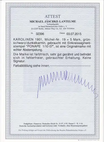 Carolines: Min. 7-19, tamponné, maximum avec test photo BPP