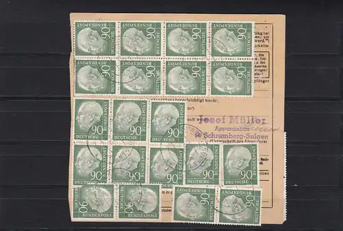 Bund: MiNr. 193 Multi-Frankatur LHX, sur carte de paquet