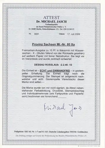 SBZ: Saxe, Min. 80 Xa, cacheté, BPP Foto Attest