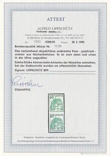 Connexion: MiNr. 1038 C+D, **, couple vertical, sans inclinaison, BPP Photo Attest