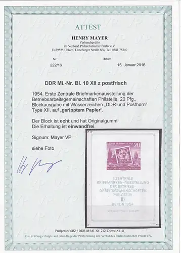DDR: MiNr. Block 10 XII z, postfrisch, **