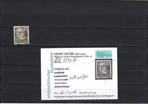 DDR: MiNr. 334z XI, gestempelt, Schrage-Katalog Bedarf: 750Euro