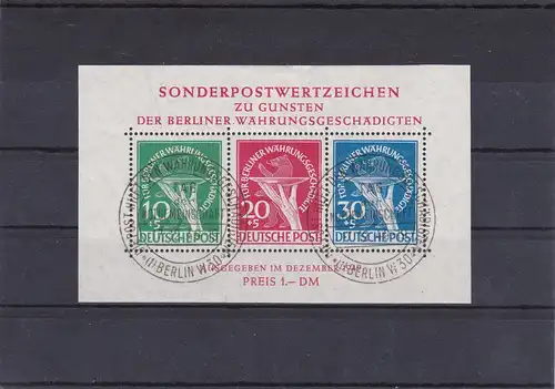 Berlin: MiNr. Block 1 I, gestempelt, Ersttag, BPP Attest