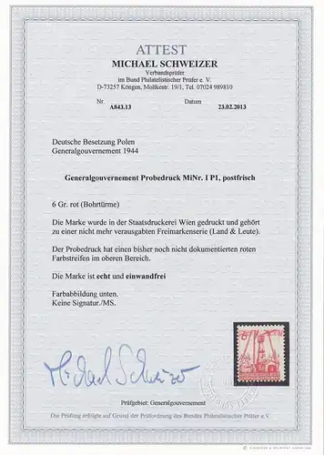 Generalgouvernement (GG) Probedruck I P1, BPP Attest