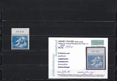 DDR: MiNr. 273c, postfrisch, ** vom Oberrand