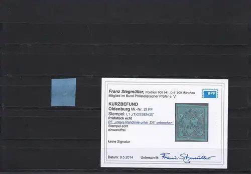 Oldenburg: MiNum. 2I, erreur de plaque, cacheté, résultat BPP