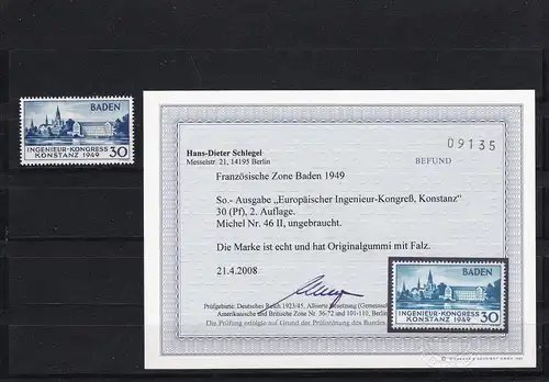 Französische Zone: MiNr. 46II, ungebraucht, BPP Befund