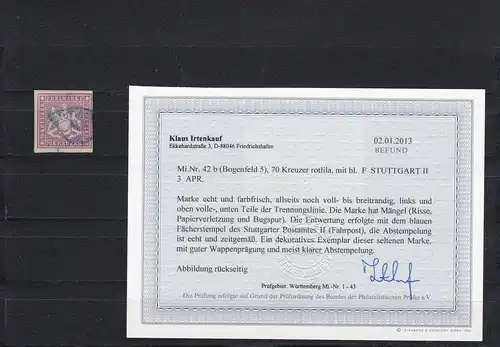 Württemberg: MiNr. 42b, gestempelt