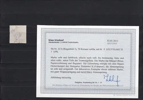 Württemberg: MiNr. 42b, gestempelt