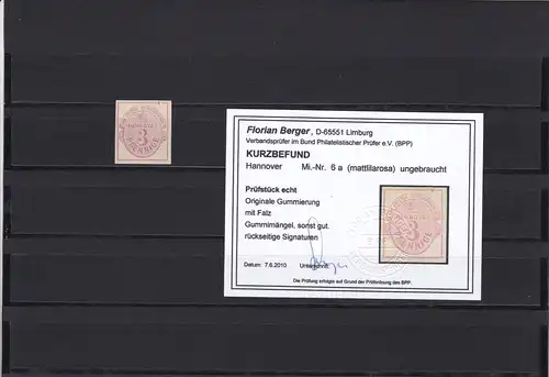 Hannover: MiNr. 6a, *, BPP Befund