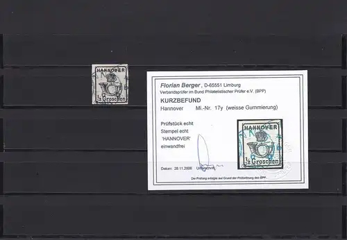 Hannover: Michel Nr. 17y, gestempelt, BPP Befund