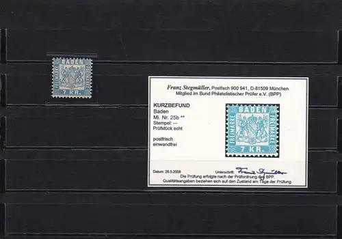 Baden: MiNr. 25b, **, postfrisch, BPP Befund