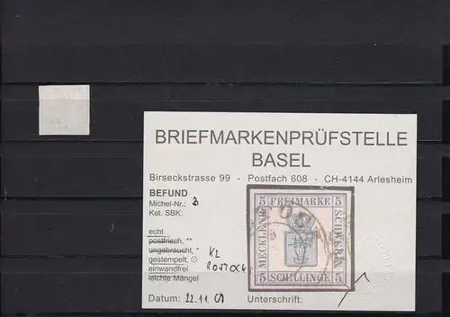 Mecklembourg-Schwerin: MiNr. 3, cacheté Rostock