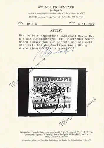 Feldpost: MiNr. 8A, gestempelt auf Briefstück, BPP Attest