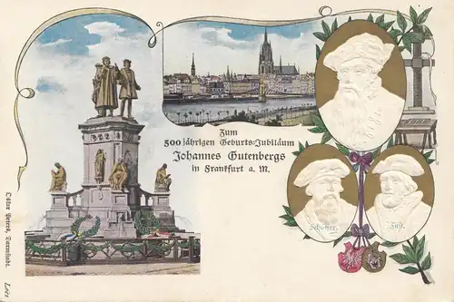 Ganzsache Ansichtkarte 500 jährige Gutenberg Feier Frankfurt/Main - Prägung