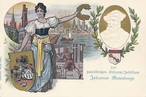 AK 500 ans Gutenberg Jubilé de Francfort/ou de Mayence - Gravure