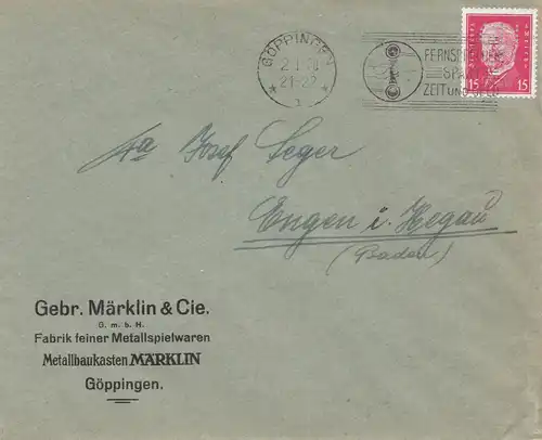 Göppingen 1930, Märklin, Metallspielwaren, Perfin