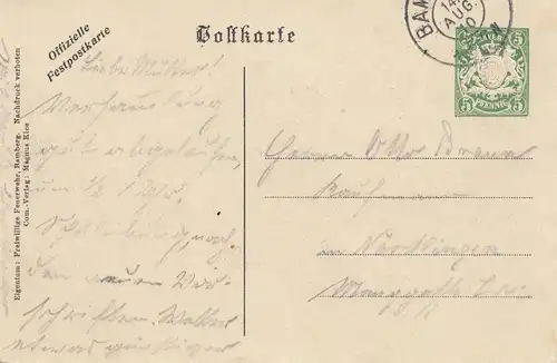 XI. Bayrischer Feuerwehrtag Bamber 1910, Ansichtskarte