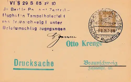 Berlin Deutscher Rundflug 1925 - Per Brief Postamt zugegangen Feldpostkarte